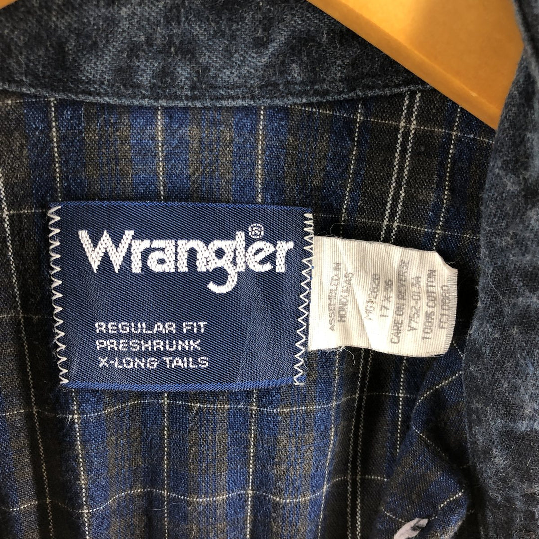 Wrangler Long Sleeve Button-Down Check Shirt, Men's XL cotton Indigo Vintage Second Hand