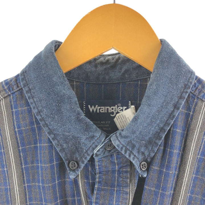 Wrangler Long Sleeve Button-Down Check Shirt, Men's XL cotton Indigo Vintage Second Hand