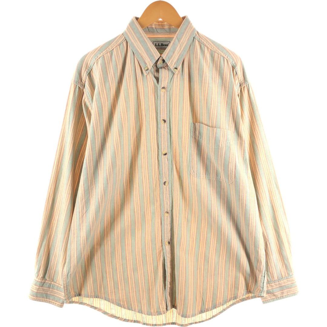 Vintage 70s-80'S LLBean Multi-Stripe Long Sleeve Striped Shirt, Men's Size L cotton Beige type Vintage Second Hand