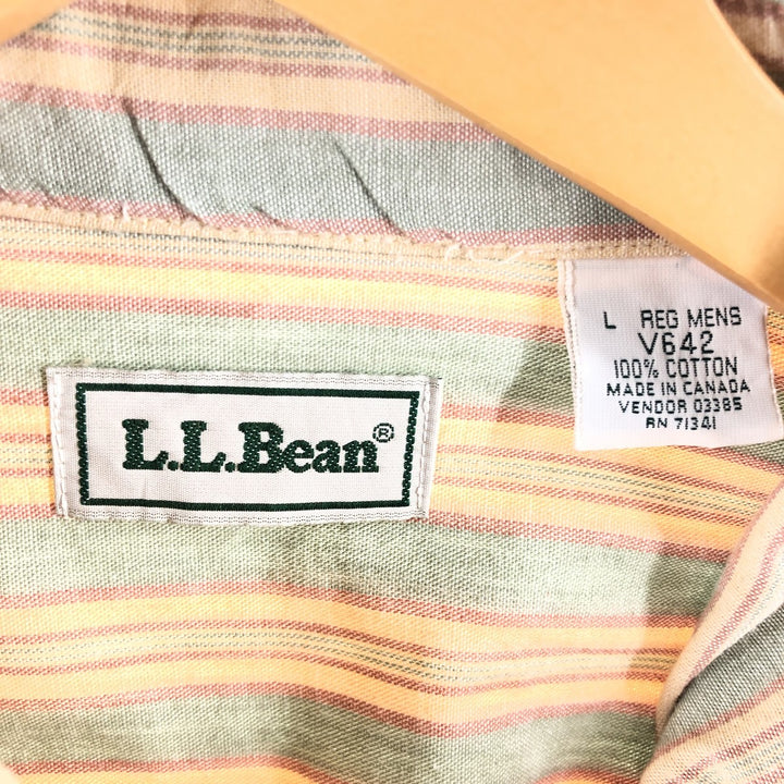 Vintage 70s-80'S LLBean Multi-Stripe Long Sleeve Striped Shirt, Men's Size L cotton Beige type Vintage Second Hand