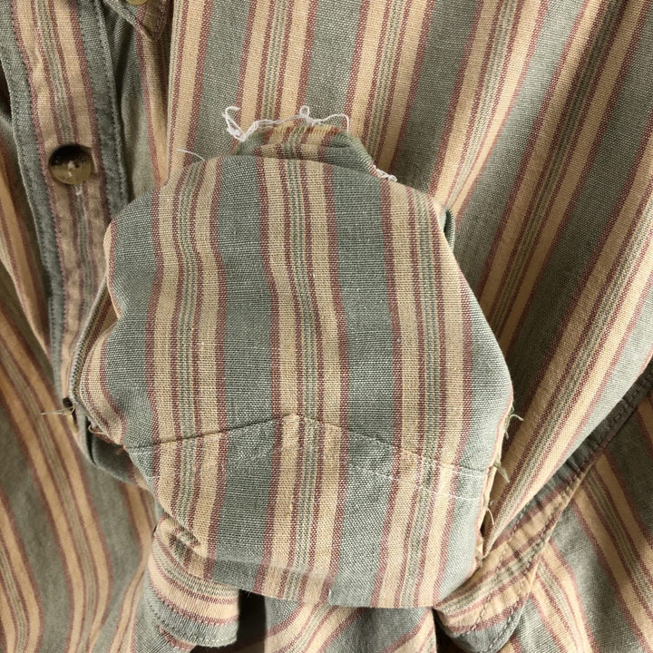 Vintage 70s-80'S LLBean Multi-Stripe Long Sleeve Striped Shirt, Men's Size L cotton Beige type Vintage Second Hand