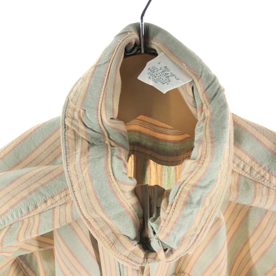 Vintage 70s-80'S LLBean Multi-Stripe Long Sleeve Striped Shirt, Men's Size L cotton Beige type Vintage Second Hand