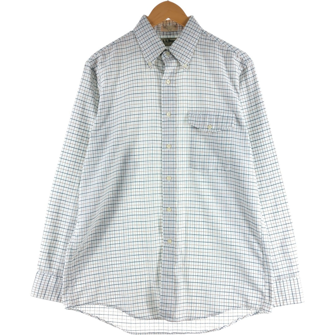 LLBean Freeport, Maine Long Sleeve Button-Down Check Shirt, Made in USA, Men's Size Medium cotton white type Vintage Second Hand