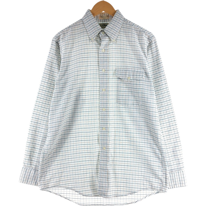 LLBean Freeport, Maine Long Sleeve Button-Down Check Shirt, Made in USA, Men's Size Medium cotton white type Vintage Second Hand