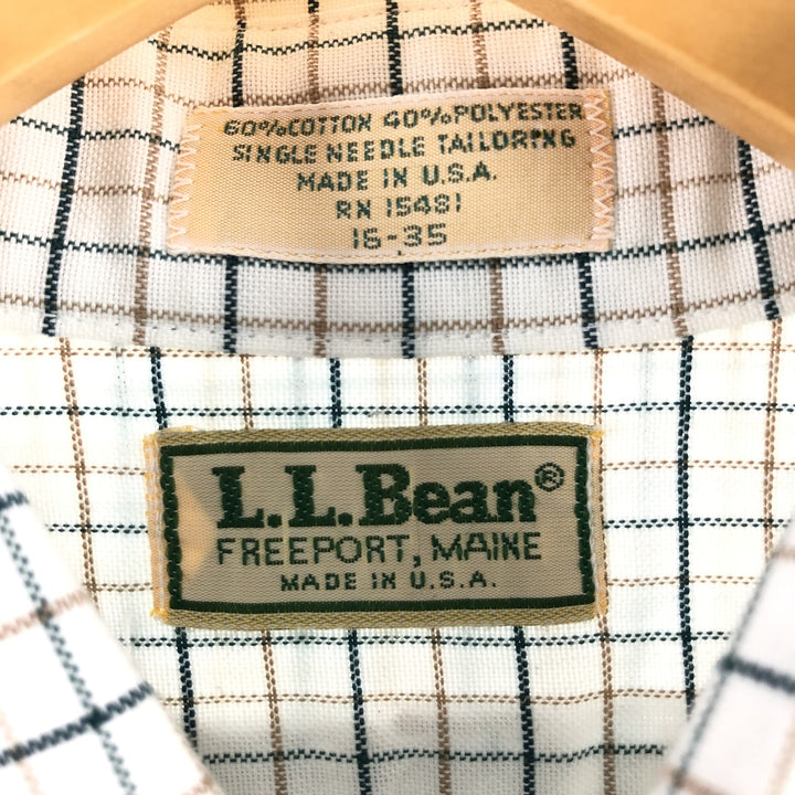 LLBean Freeport, Maine Long Sleeve Button-Down Check Shirt, Made in USA, Men's Size Medium cotton white type Vintage Second Hand