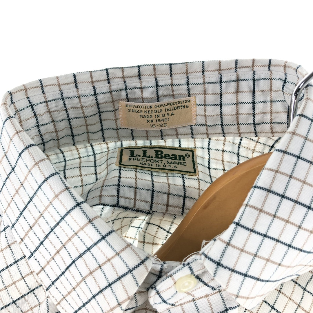LLBean Freeport, Maine Long Sleeve Button-Down Check Shirt, Made in USA, Men's Size Medium cotton white type Vintage Second Hand