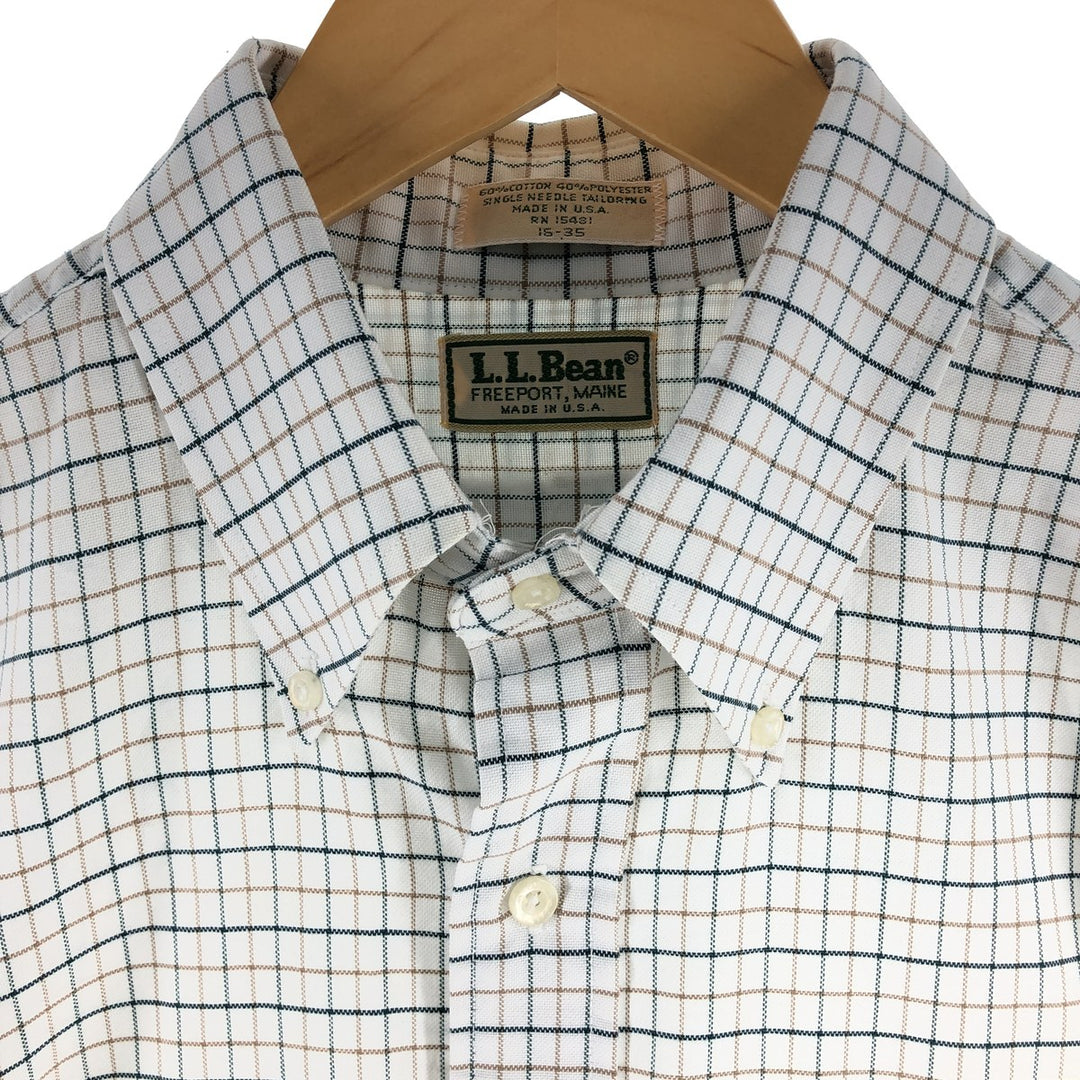 LLBean Freeport, Maine Long Sleeve Button-Down Check Shirt, Made in USA, Men's Size Medium cotton white type Vintage Second Hand