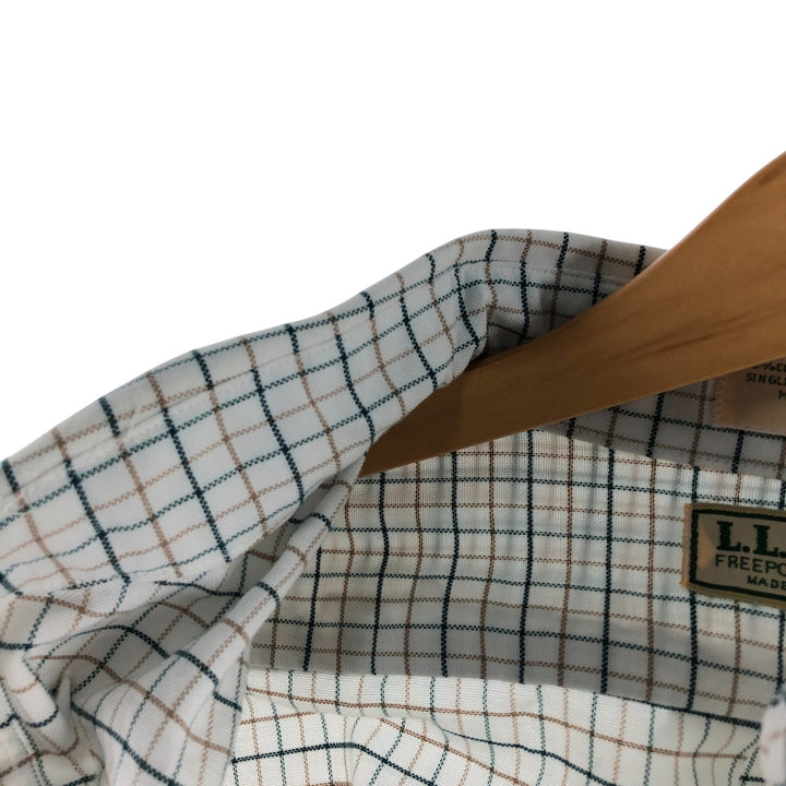 LLBean Freeport, Maine Long Sleeve Button-Down Check Shirt, Made in USA, Men's Size Medium cotton white type Vintage Second Hand