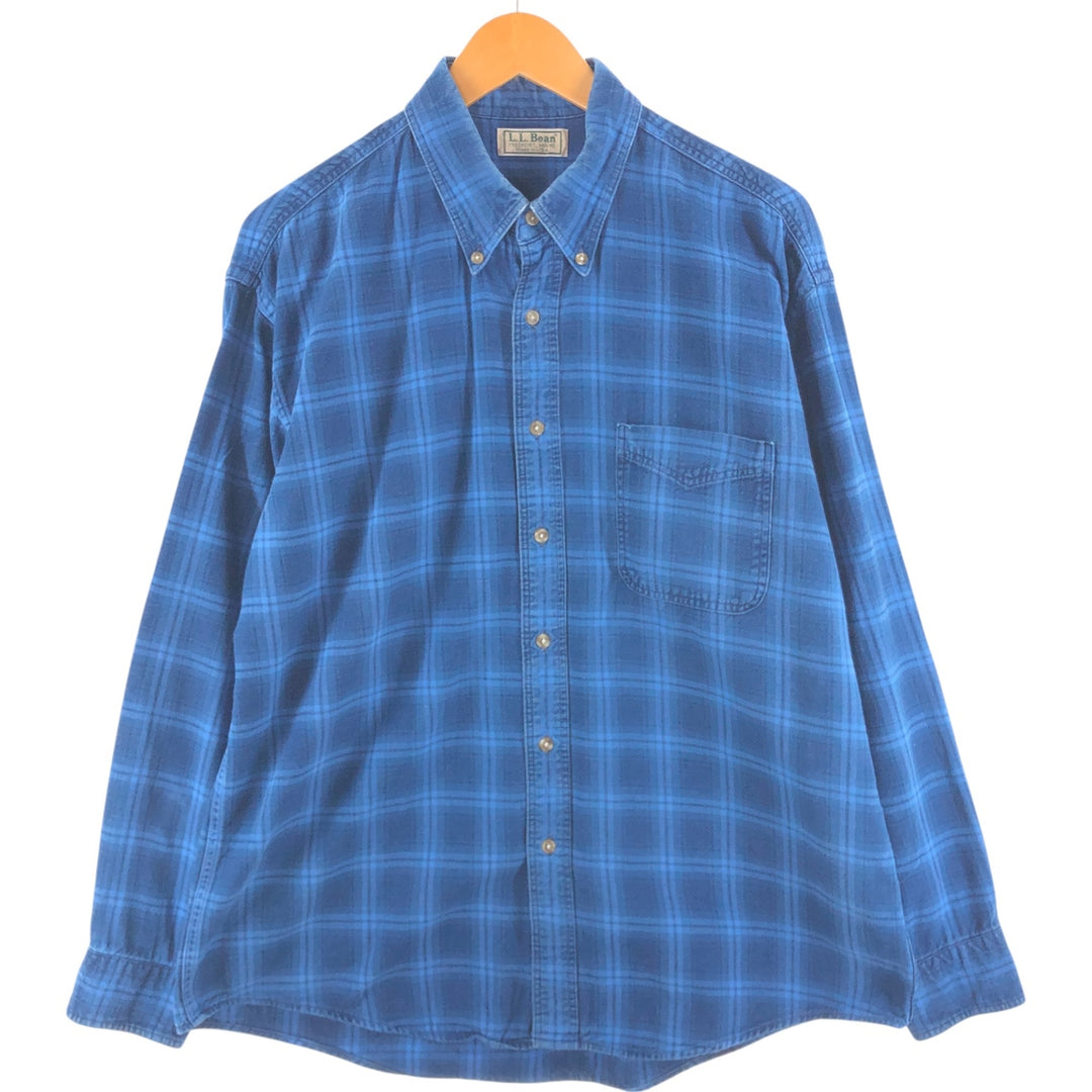Vintage LLBean long-sleeved button-down check shirt from the 1970'S and 1980s, made in the USA, size L. cotton blue type Vintage Second Hand