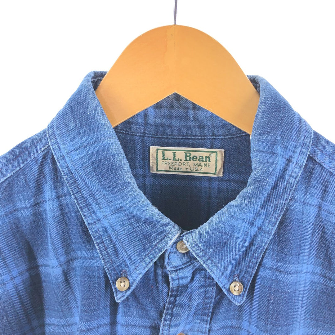 Vintage LLBean long-sleeved button-down check shirt from the 1970'S and 1980s, made in the USA, size L. cotton blue type Vintage Second Hand