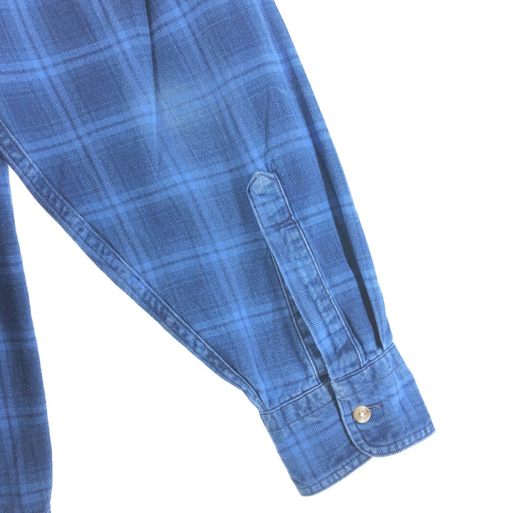 Vintage LLBean long-sleeved button-down check shirt from the 1970'S and 1980s, made in the USA, size L. cotton blue type Vintage Second Hand