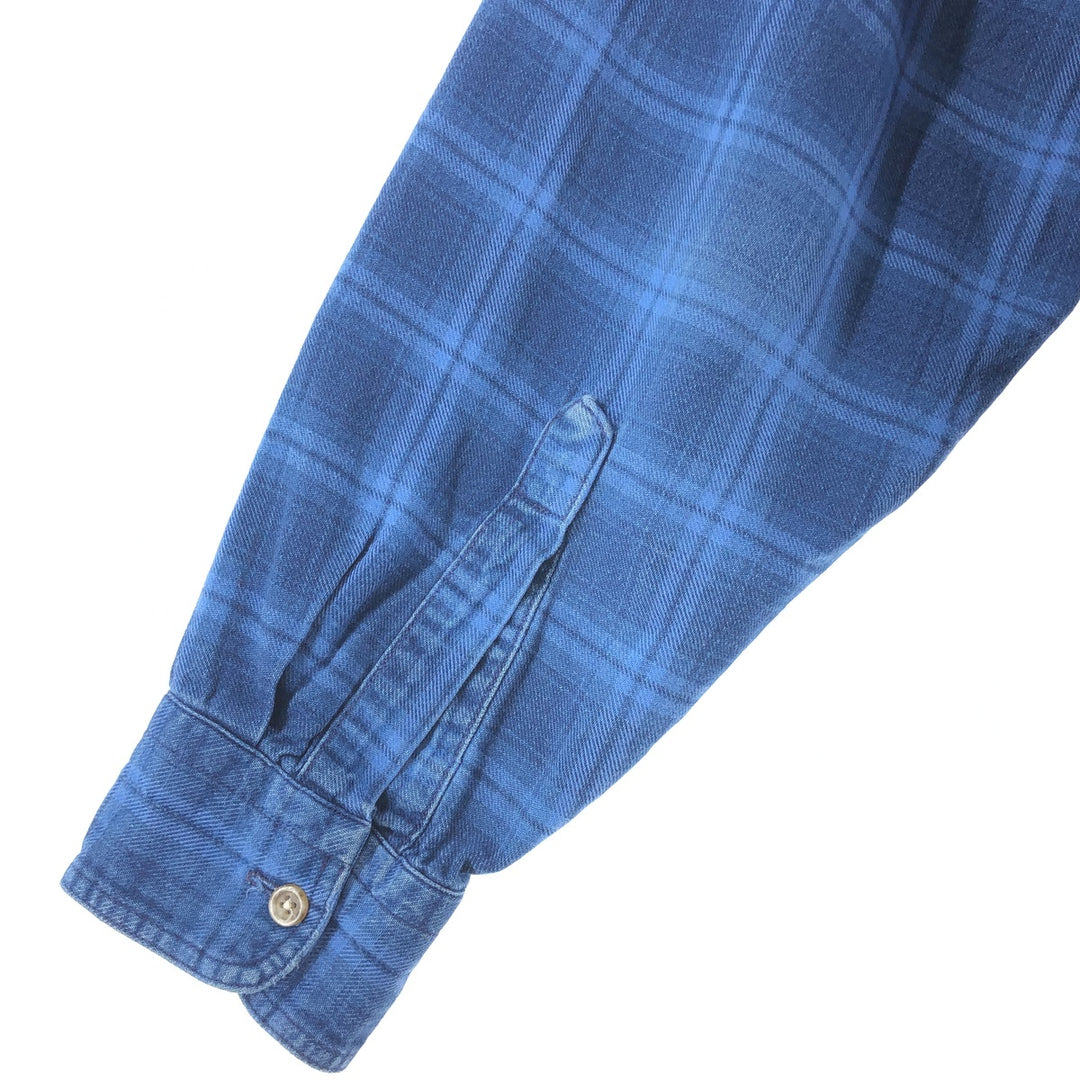 Vintage LLBean long-sleeved button-down check shirt from the 1970'S and 1980s, made in the USA, size L. cotton blue type Vintage Second Hand