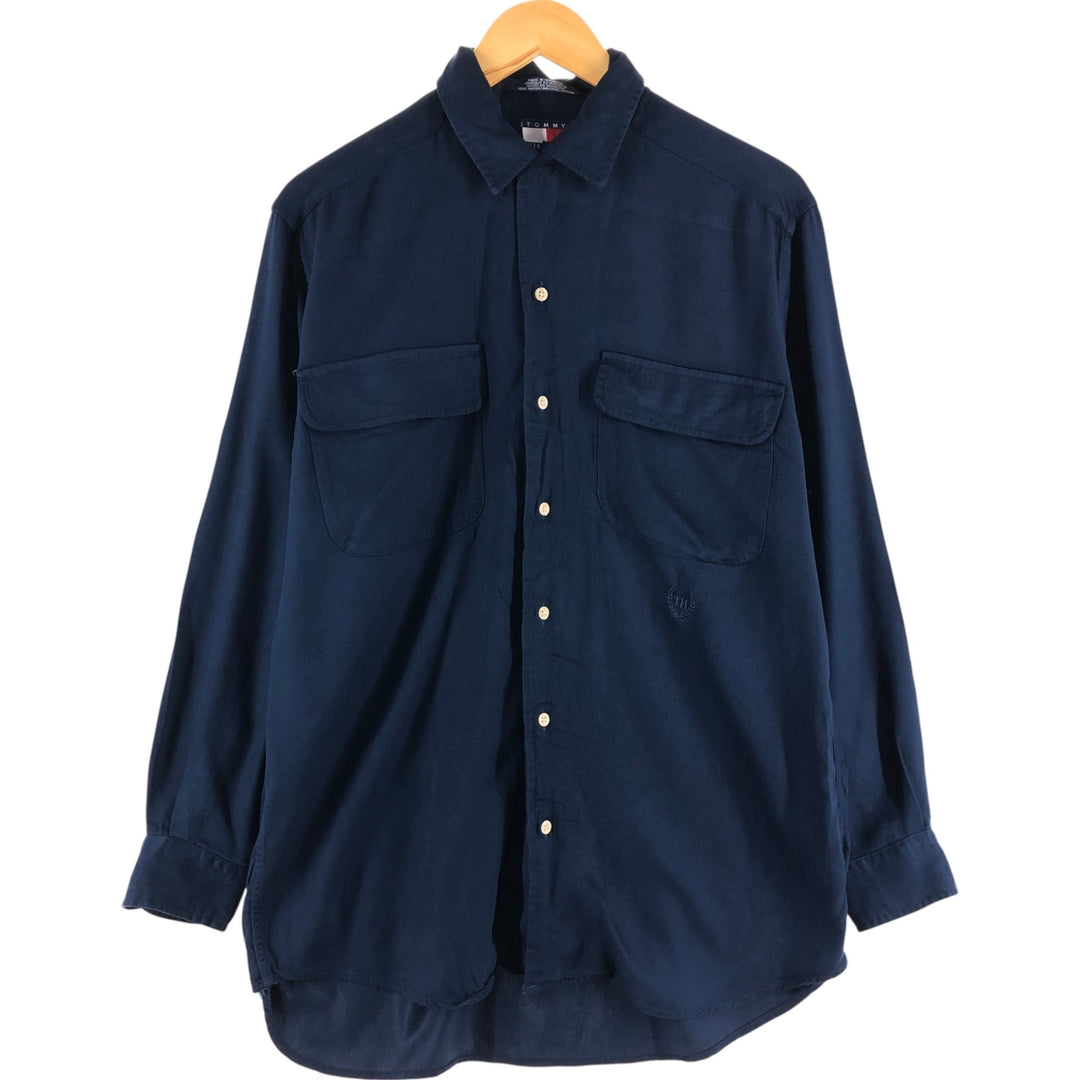 Tommy Hilfiger long-sleeved rayon shirt, men's size S Rayon navy blue type Vintage Second Hand