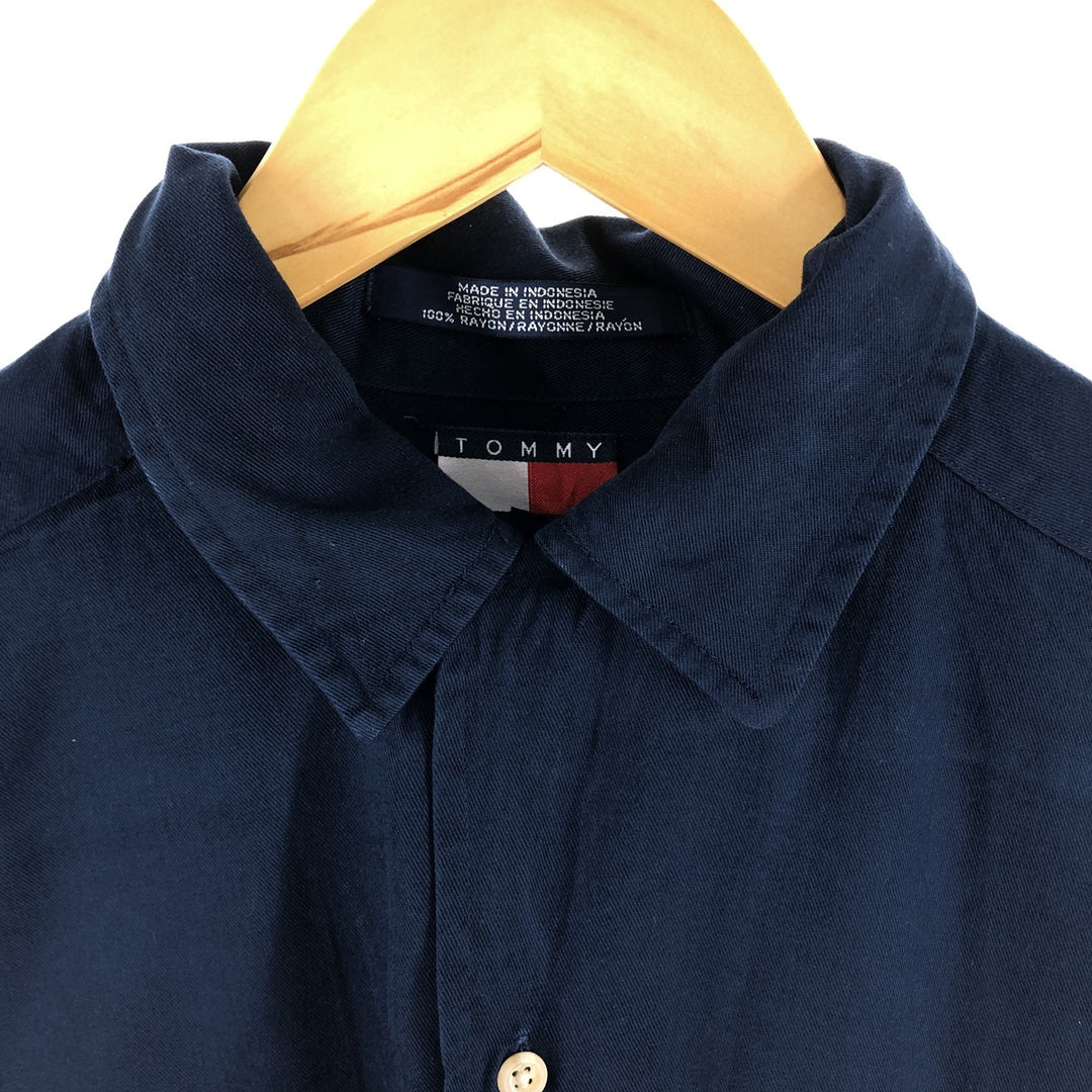 Tommy Hilfiger long-sleeved rayon shirt, men's size S Rayon navy blue type Vintage Second Hand
