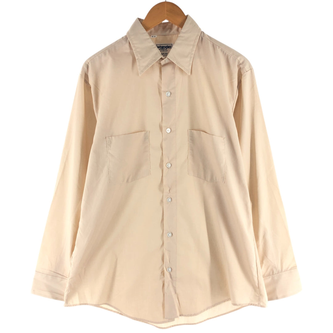Vintage 1980'S Wrangler long-sleeved work shirt, made in the USA, size L, men's polyester ivory Vintage Second Hand