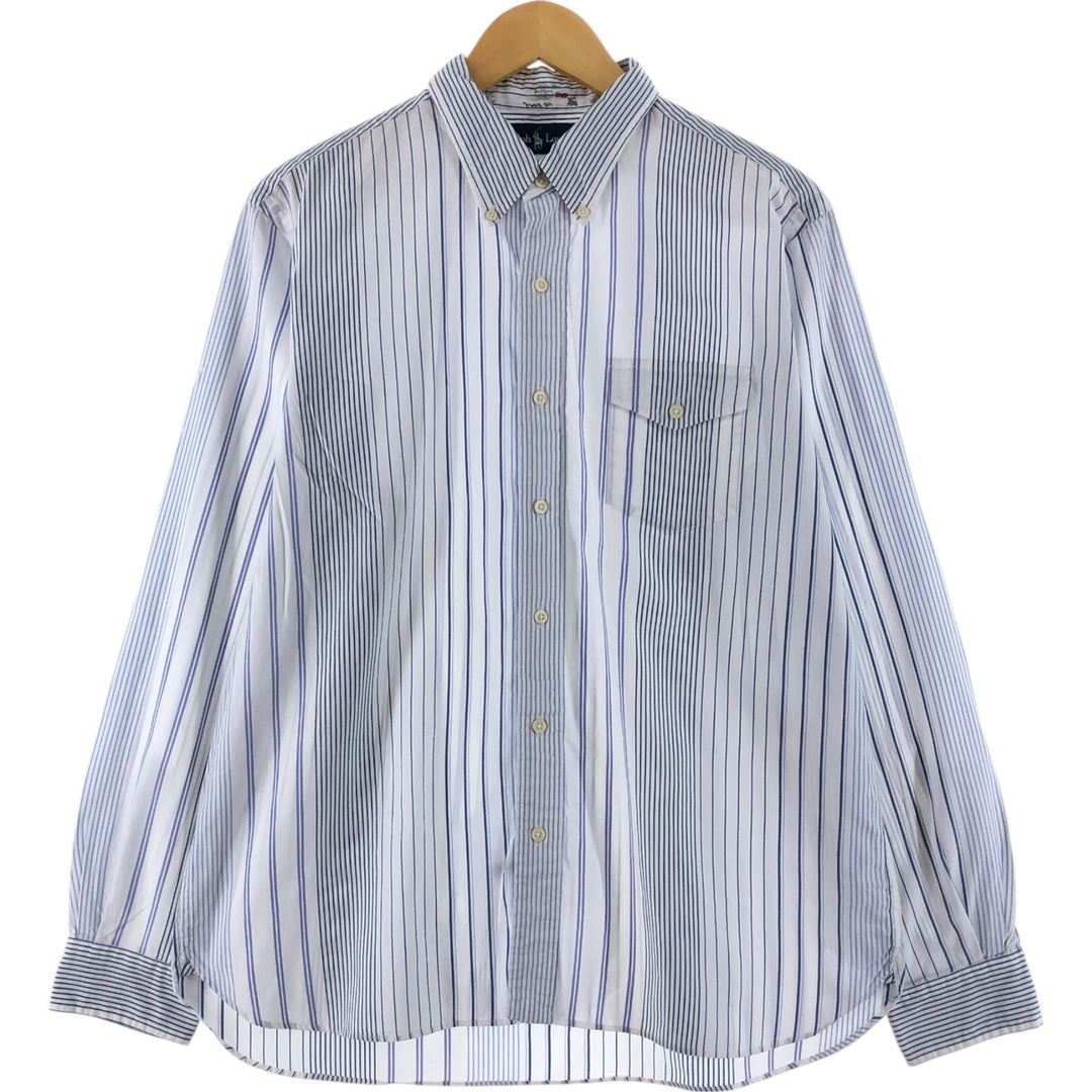 Ralph Lauren long sleeve button down striped shirt, men's size L cotton white type Vintage Second Hand