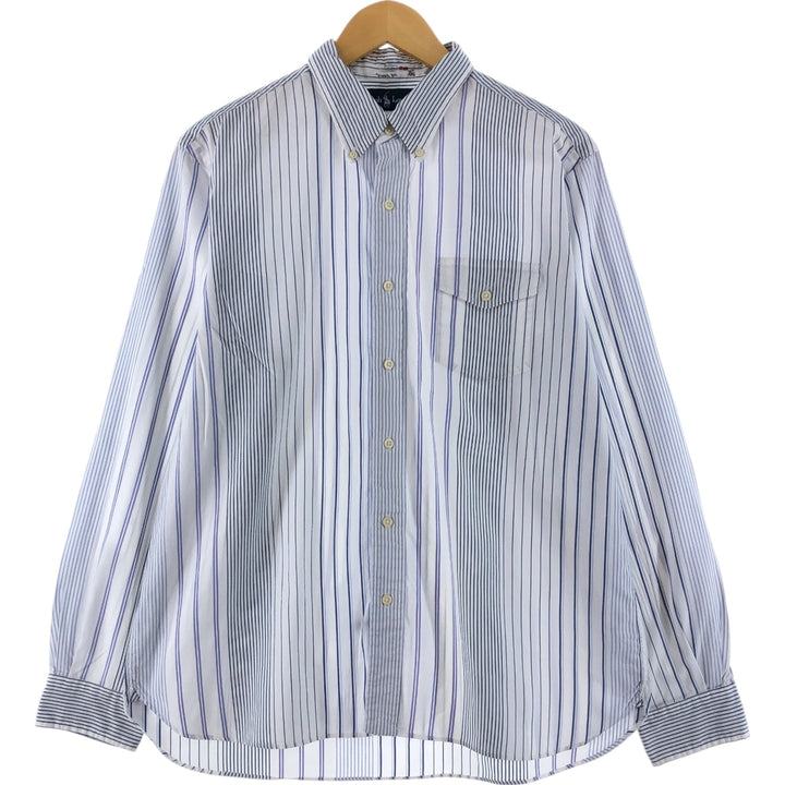 Ralph Lauren long sleeve button down striped shirt, men's size L cotton white type Vintage Second Hand