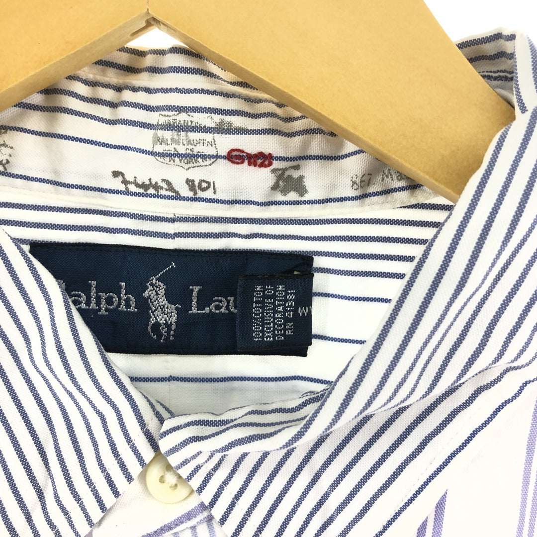 Ralph Lauren long sleeve button down striped shirt, men's size L cotton white type Vintage Second Hand