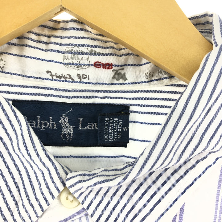Ralph Lauren long sleeve button down striped shirt, men's size L cotton white type Vintage Second Hand