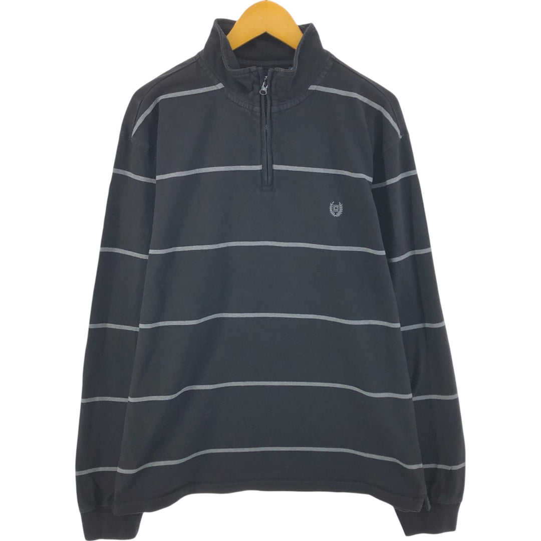 CHAPS Striped Pattern Half-Zip Sweatshirt, Men's XXL cotton black type Vintage Second Hand