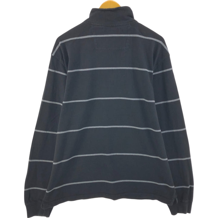 CHAPS Striped Pattern Half-Zip Sweatshirt, Men's XXL cotton black type Vintage Second Hand