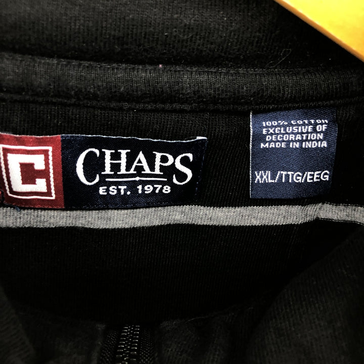 CHAPS Striped Pattern Half-Zip Sweatshirt, Men's XXL cotton black type Vintage Second Hand