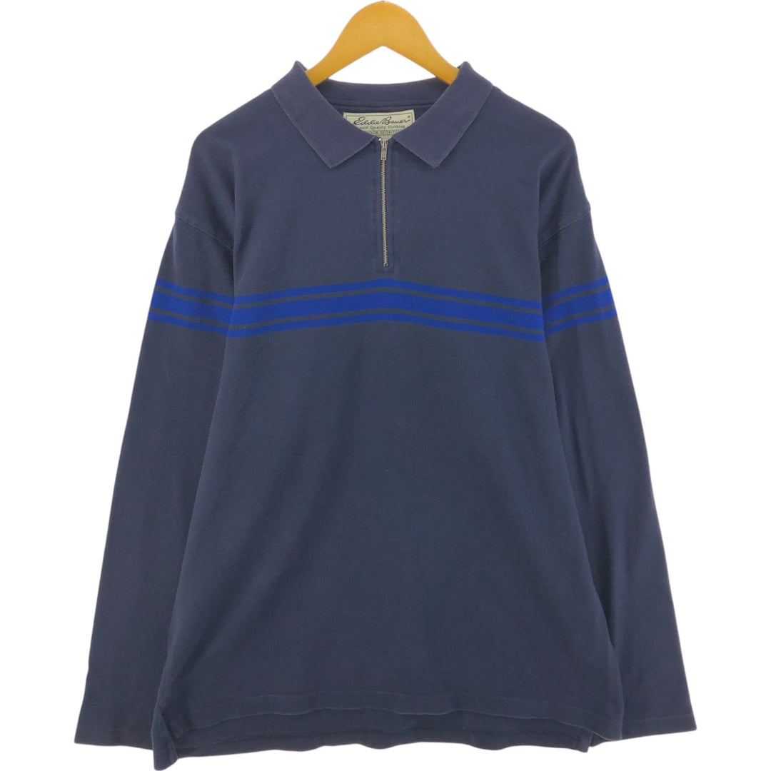 Eddie Bauer collared half-zip sweatshirt, men's size XL cotton navy blue type Vintage Second Hand