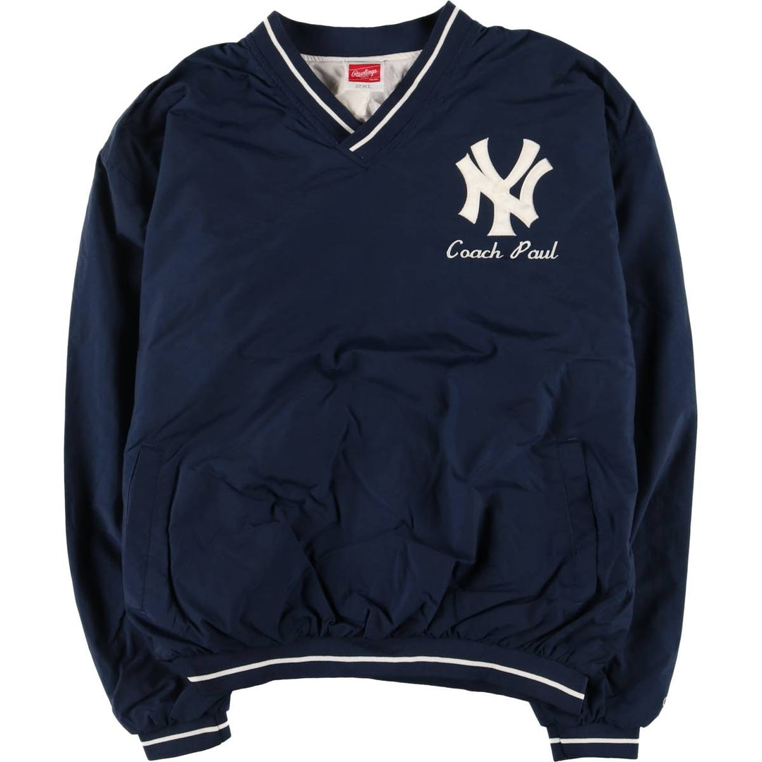 Rawlings MLB NEW YORK YANKEES New York Yankees V-neck warm-up pullover, men's XXL size unclear navy blue type Vintage Second Hand