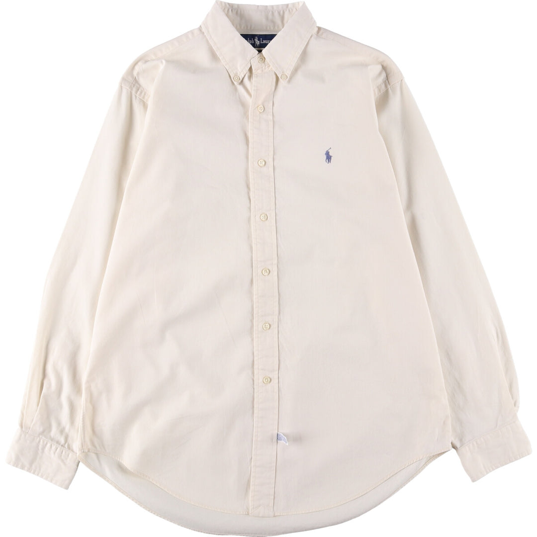 Ralph Lauren long sleeve button down shirt, men's size L cotton ivory Vintage Second Hand
