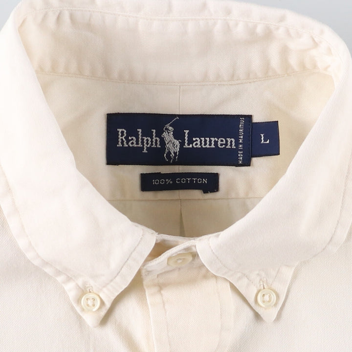 Ralph Lauren long sleeve button down shirt, men's size L cotton ivory Vintage Second Hand