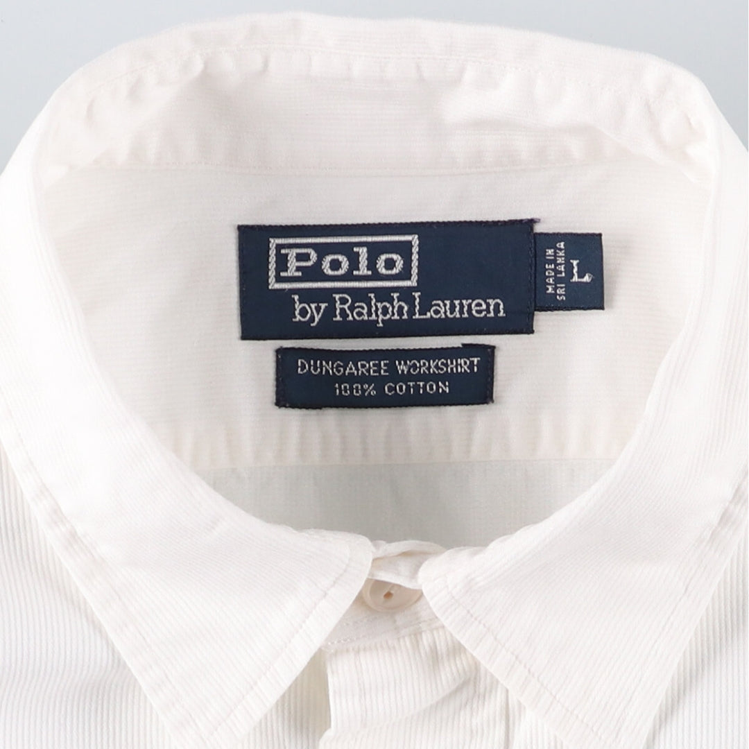 Ralph Lauren POLO by Ralph Lauren DUNGAREE WORKSHIRT Long sleeve cotton shirt Men's size L cotton white type Vintage Second Hand