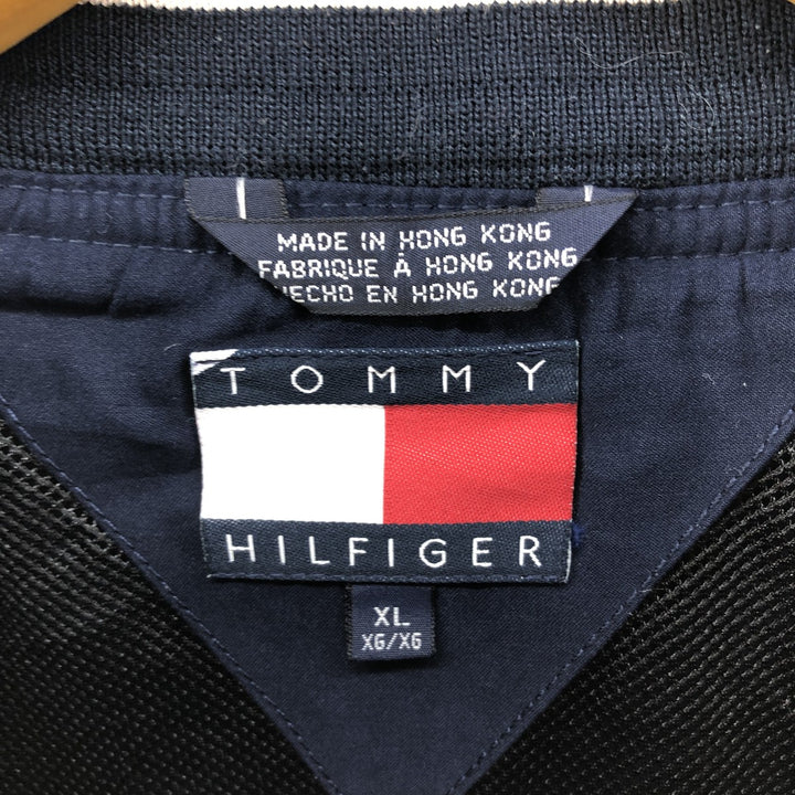90s~ Tommy Hilfiger V-neck warm-up pullover, men's XL size, vintage polyester navy blue type Vintage Second Hand