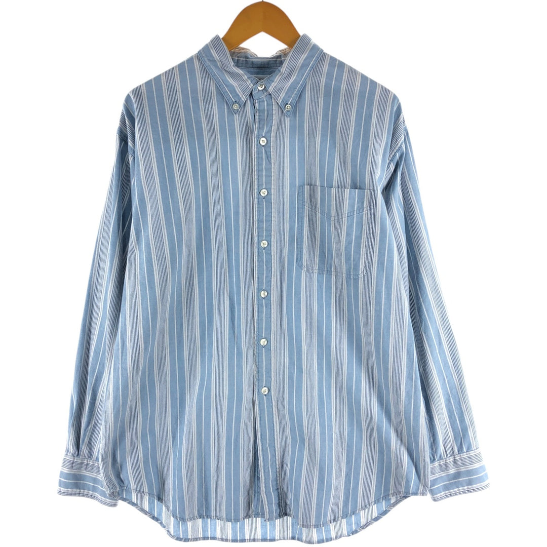 LLBean Multi-Stripe Long Sleeve Button-Down Striped Shirt, Men's Size L cotton Blue type light blue Vintage Second Hand