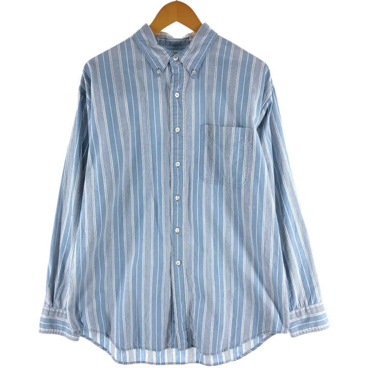LLBean Multi-Stripe Long Sleeve Button-Down Striped Shirt, Men's Size L cotton Blue type light blue Vintage Second Hand