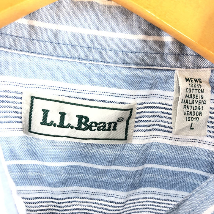 LLBean Multi-Stripe Long Sleeve Button-Down Striped Shirt, Men's Size L cotton Blue type light blue Vintage Second Hand