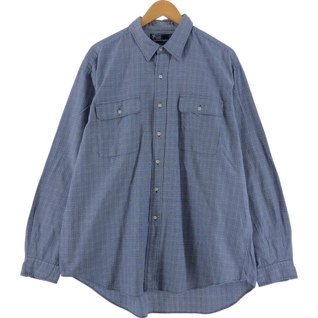 Ralph Lauren POLO by Ralph Lauren Glen Plaid Long Sleeve Cotton Check Shirt, Men's Size XL cotton navy blue type Vintage Second Hand