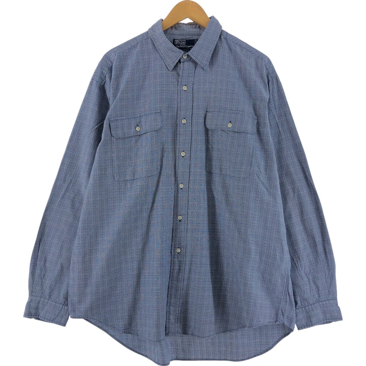 Ralph Lauren POLO by Ralph Lauren Glen Plaid Long Sleeve Cotton Check Shirt, Men's Size XL cotton navy blue type Vintage Second Hand