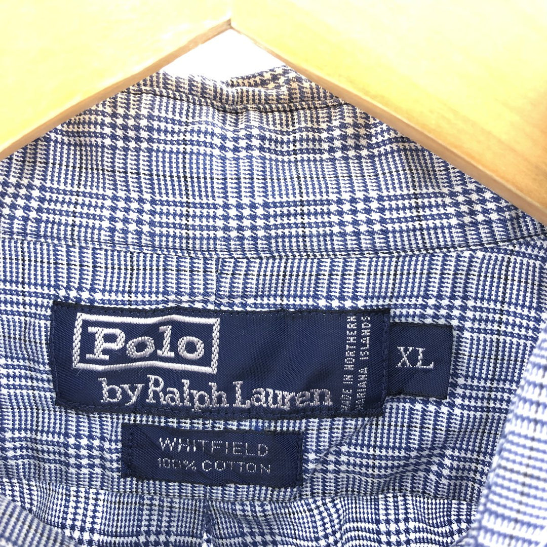 Ralph Lauren POLO by Ralph Lauren Glen Plaid Long Sleeve Cotton Check Shirt, Men's Size XL cotton navy blue type Vintage Second Hand