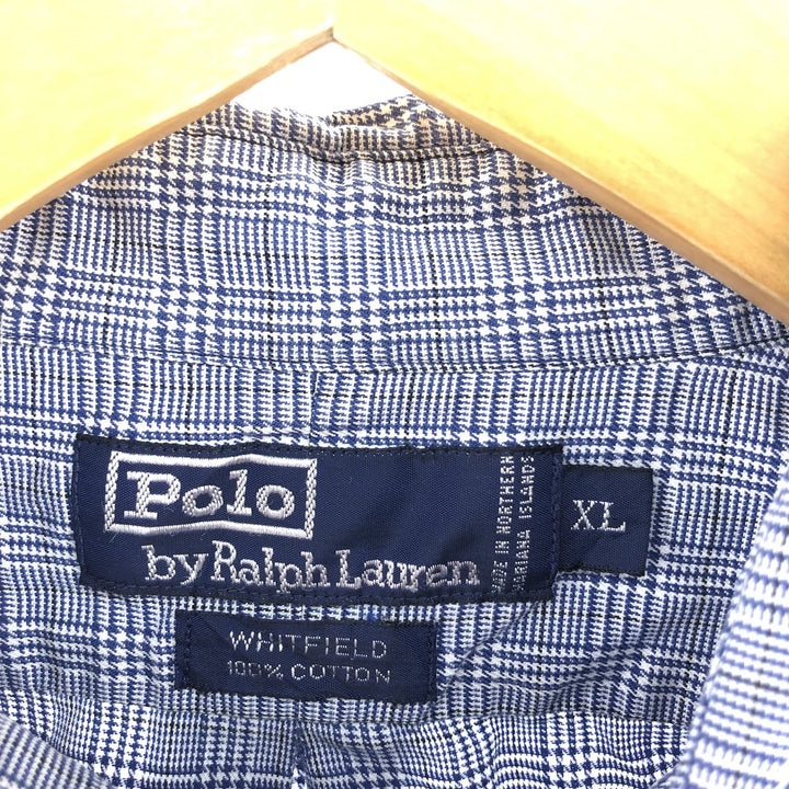 Ralph Lauren POLO by Ralph Lauren Glen Plaid Long Sleeve Cotton Check Shirt, Men's Size XL cotton navy blue type Vintage Second Hand