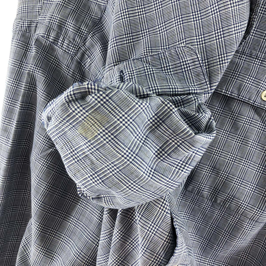Ralph Lauren POLO by Ralph Lauren Glen Plaid Long Sleeve Cotton Check Shirt, Men's Size XL cotton navy blue type Vintage Second Hand