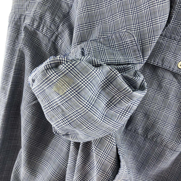 Ralph Lauren POLO by Ralph Lauren Glen Plaid Long Sleeve Cotton Check Shirt, Men's Size XL cotton navy blue type Vintage Second Hand