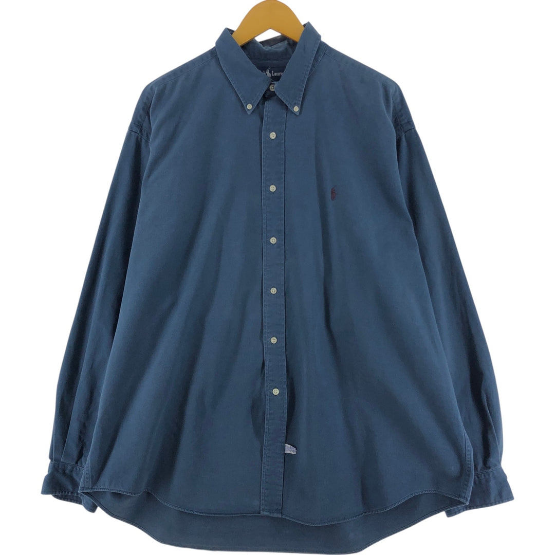 Ralph Lauren long sleeve button down cotton chino shirt for men, equivalent to XXL cotton Navy blue Vintage Second Hand