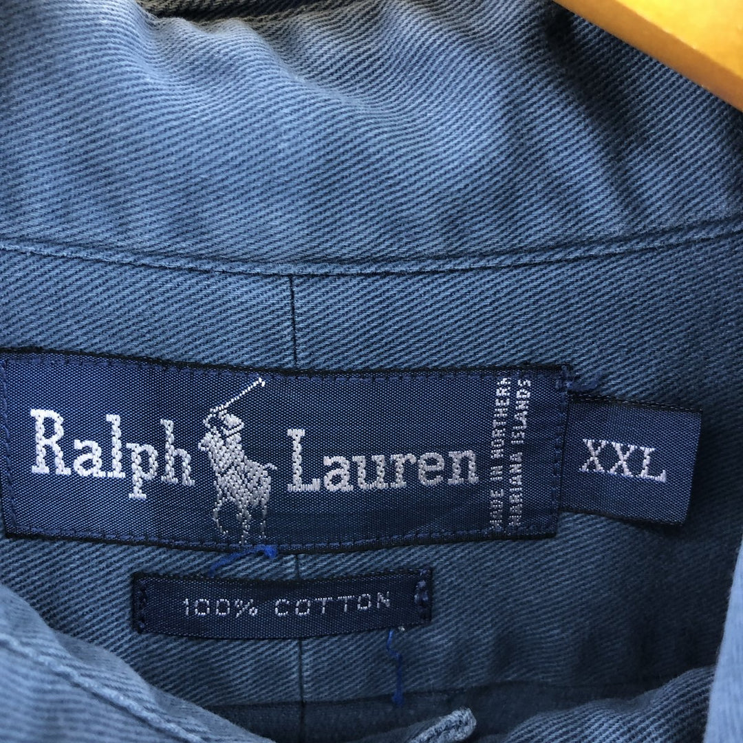 Ralph Lauren long sleeve button down cotton chino shirt for men, equivalent to XXL cotton Navy blue Vintage Second Hand