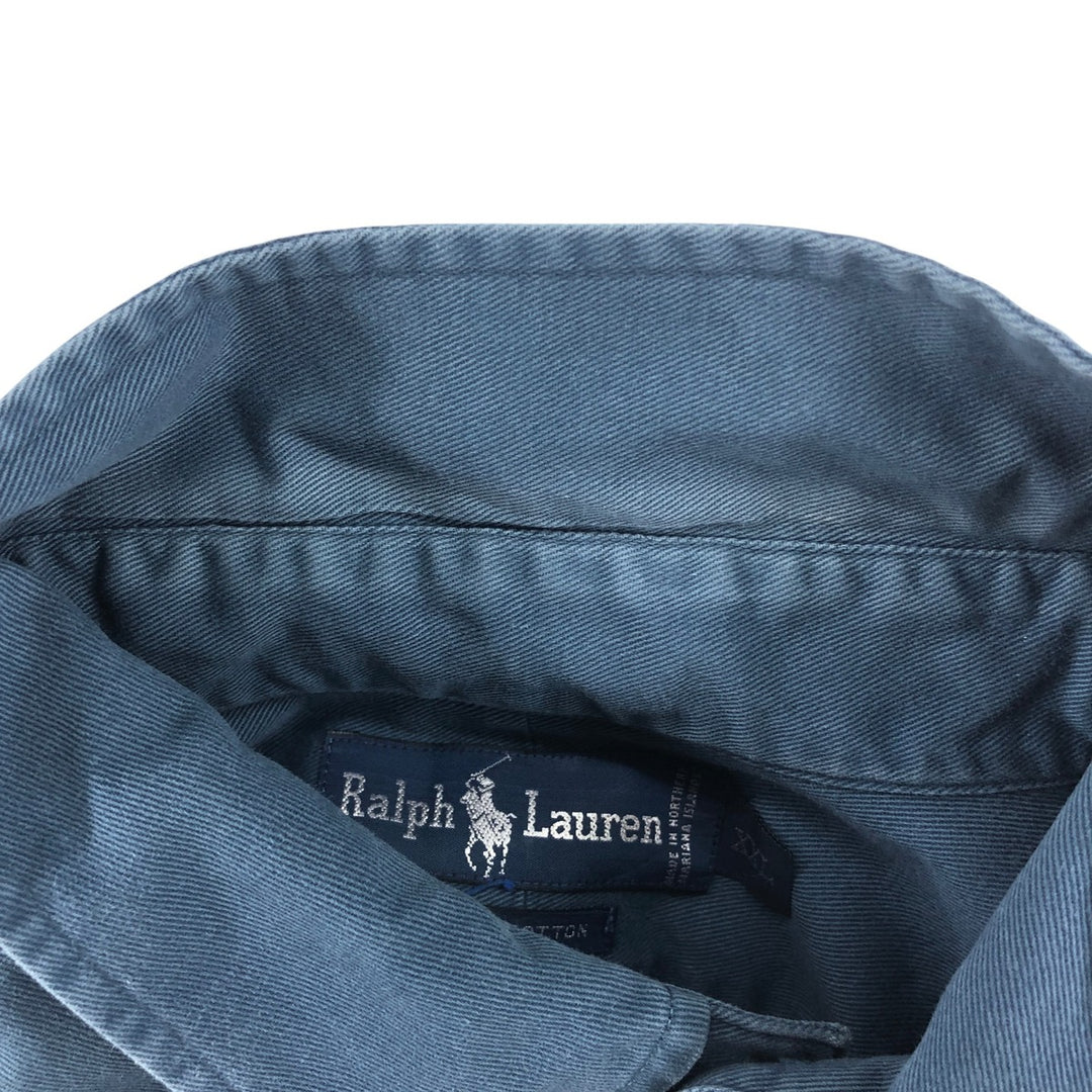 Ralph Lauren long sleeve button down cotton chino shirt for men, equivalent to XXL cotton Navy blue Vintage Second Hand