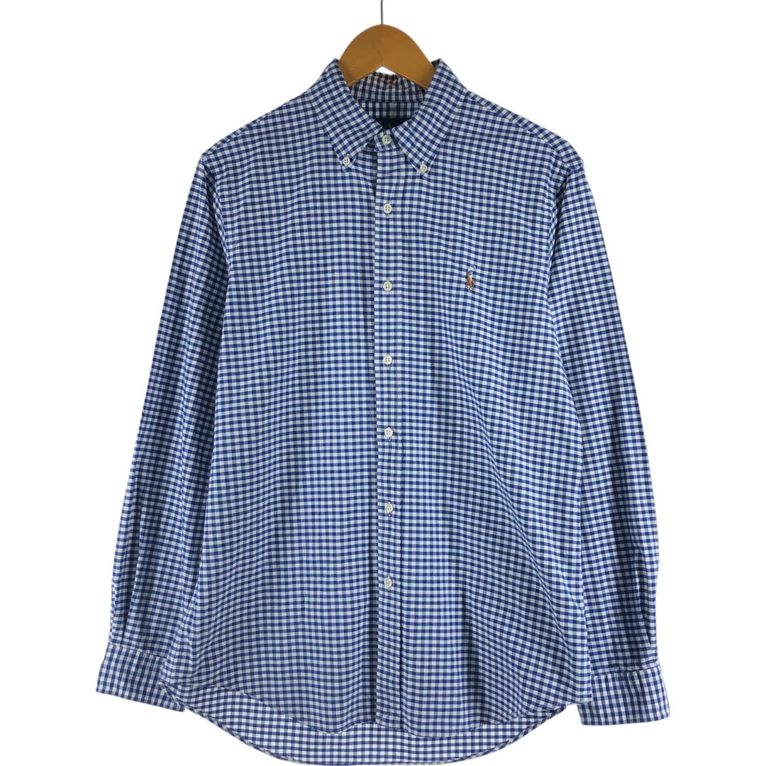 Ralph Lauren long sleeve button down check shirt, men's size M cotton blue type Vintage Second Hand