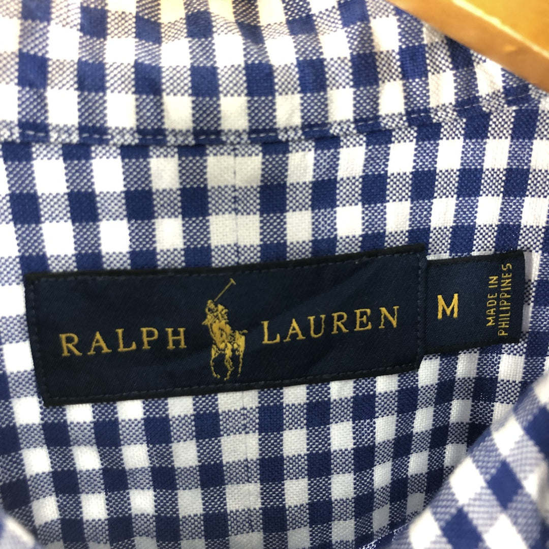Ralph Lauren long sleeve button down check shirt, men's size M cotton blue type Vintage Second Hand