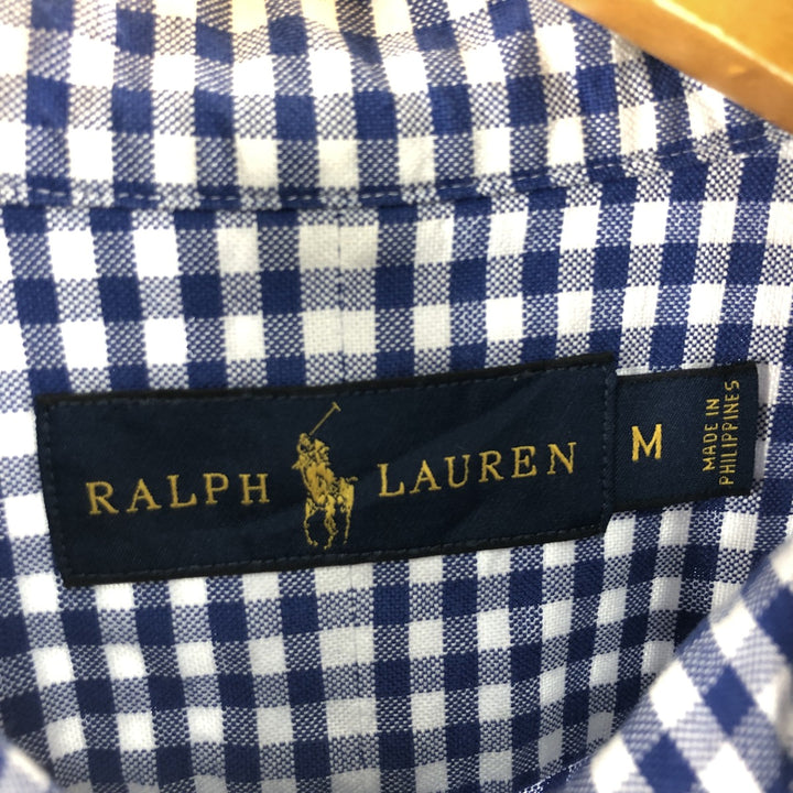 Ralph Lauren long sleeve button down check shirt, men's size M cotton blue type Vintage Second Hand
