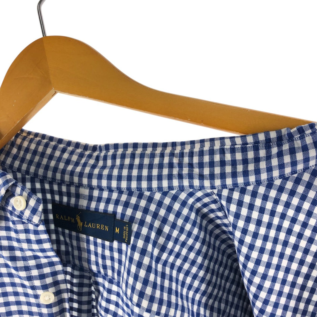 Ralph Lauren long sleeve button down check shirt, men's size M cotton blue type Vintage Second Hand