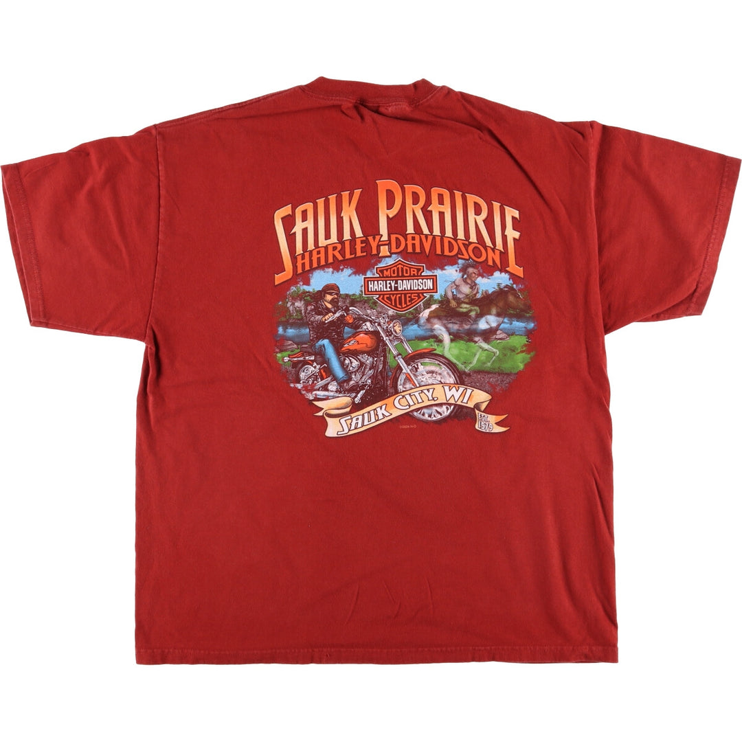 00'S Harley-Davidson Motorcycle Bike T-shirt Made in USA Men's XL cotton red type Vintage Second Hand