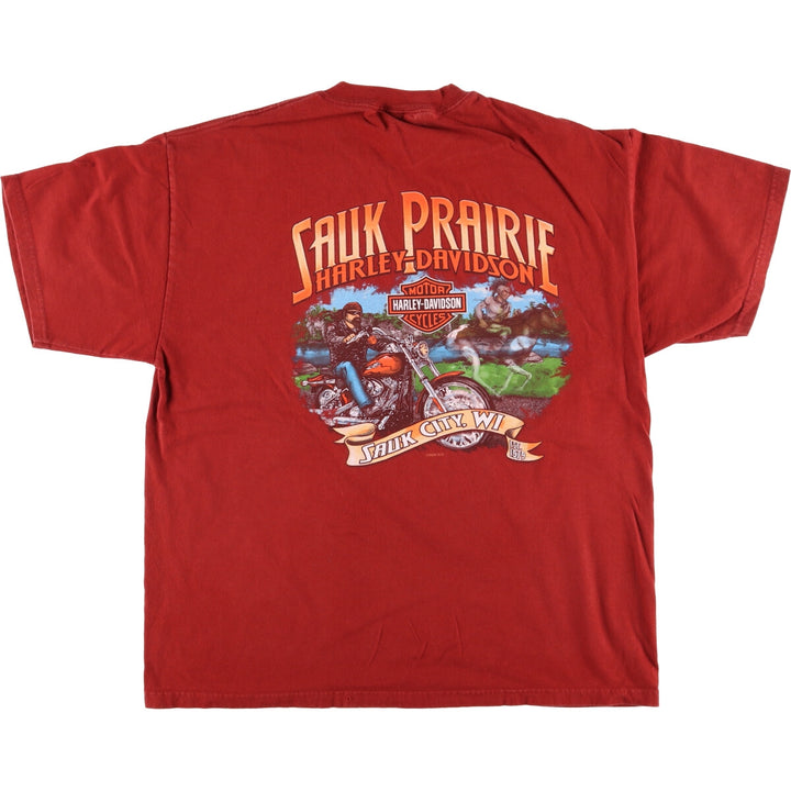 00'S Harley-Davidson Motorcycle Bike T-shirt Made in USA Men's XL cotton red type Vintage Second Hand